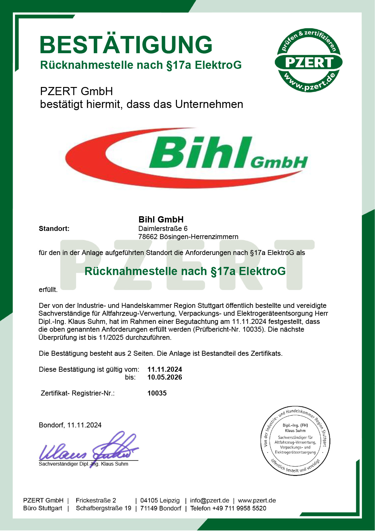 Bihl ist Rücknahmestelle nach ElektroG